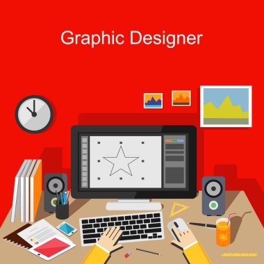 Grafik tasarımcı çalışma alanı illüstrasyon