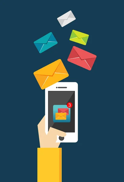 Aplicaciones de teléfonos móviles. Mensaje de transmisión. Notificación de mensaje. Email marketing . — Vector de stock