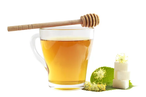 Tea with linden and honey isolate white background — Stock Photo, Image