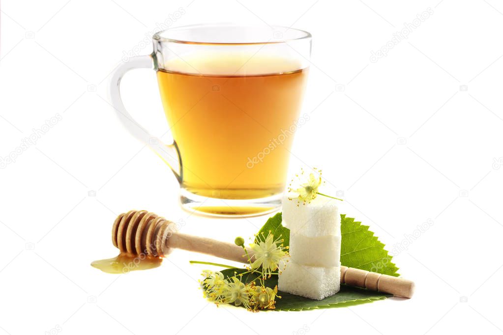 Tea with linden and honey isolate white background
