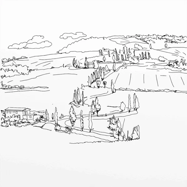 Тосканский пейзаж с холмами и кипарисами — стоковое фото