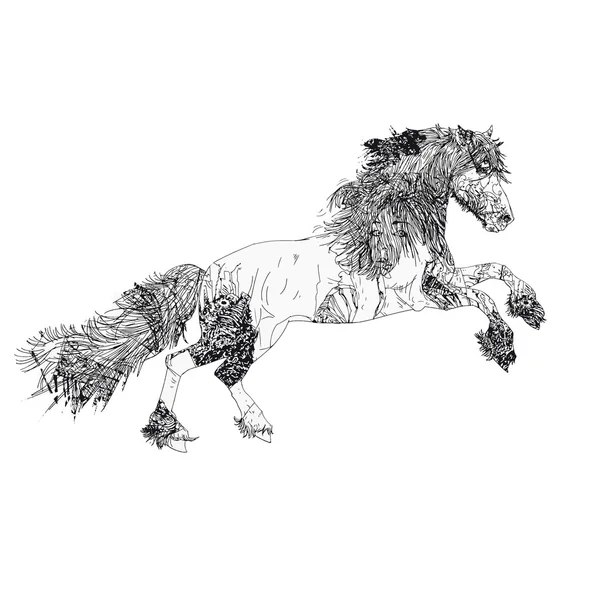 En häst med siden screentryck kvinna — Stockfoto