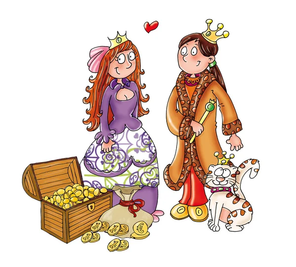Elle et la reine et le chat avec le trésor — Photo