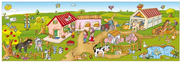 Granja con granero y animales — Foto de Stock