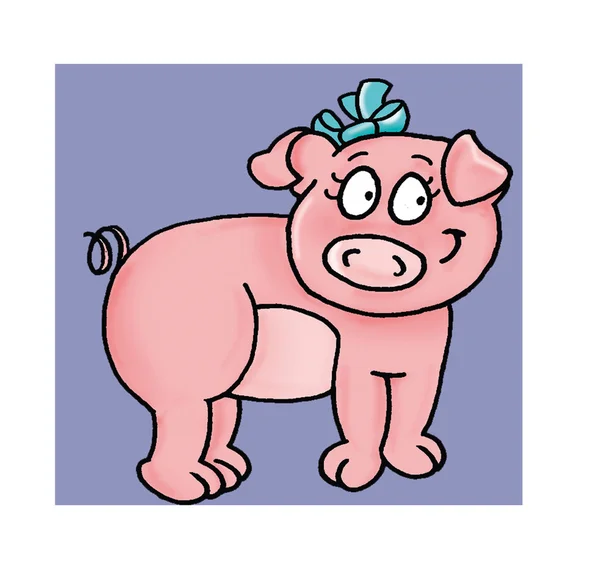 纽扣与粉红色的小猪与弓 — 图库照片