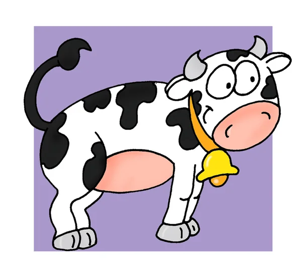 Botón con, vaca con campana y fondo púrpura — Foto de Stock