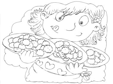 Tatlılar bir bebekle boyama bölümüne çizimler