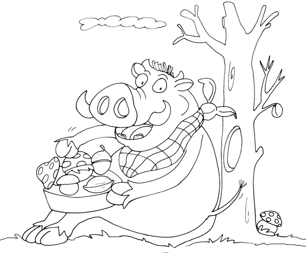 Tekeningen aan het traject naar een everzwijn die eet worden gekleurd — Stockfoto
