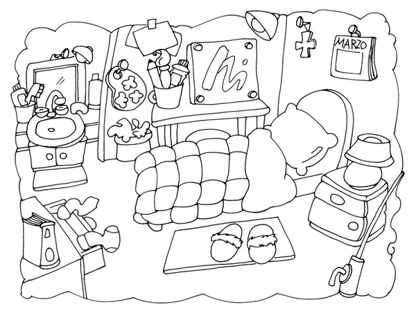 Dibujos para colorear del dormitorio de un artista — Foto de Stock