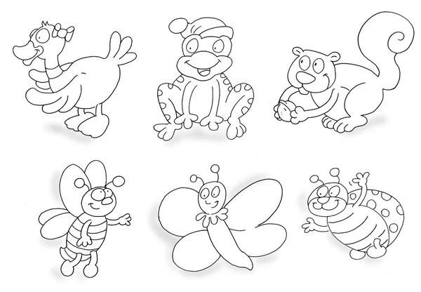 Mascot study of the cartoon motion humorist, children animal objects, drawings, ink, sketches, drawn, sketches, ink drawings, mascot, motion, cartoon, comedian, comic — Stock Photo, Image