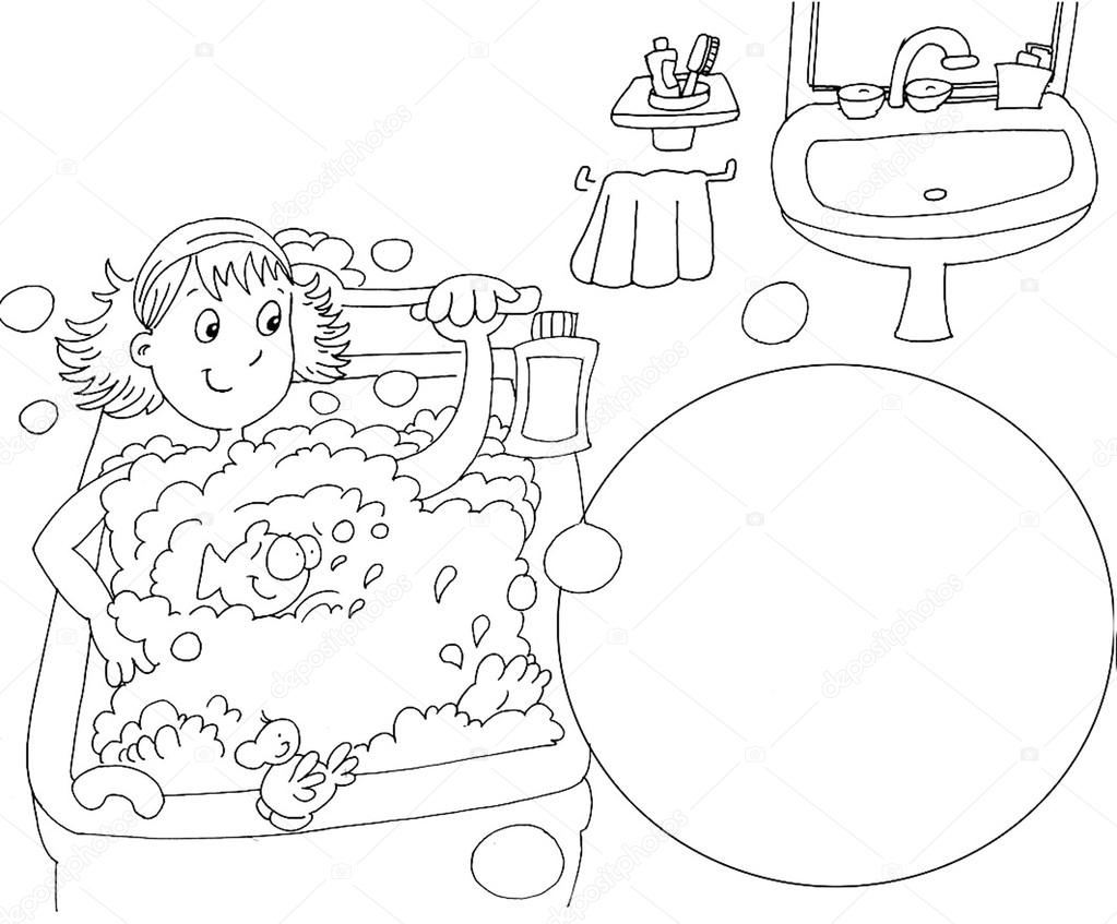 Disegni al tratto da colorare la vasca da bagno con vasca — foto ... Disegni di bagni