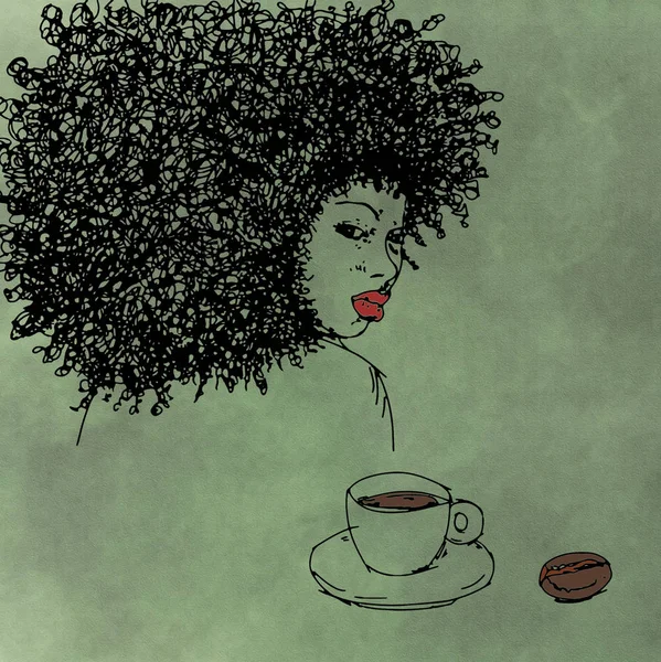 Retrato de una mujer, mujer negra con café —  Fotos de Stock