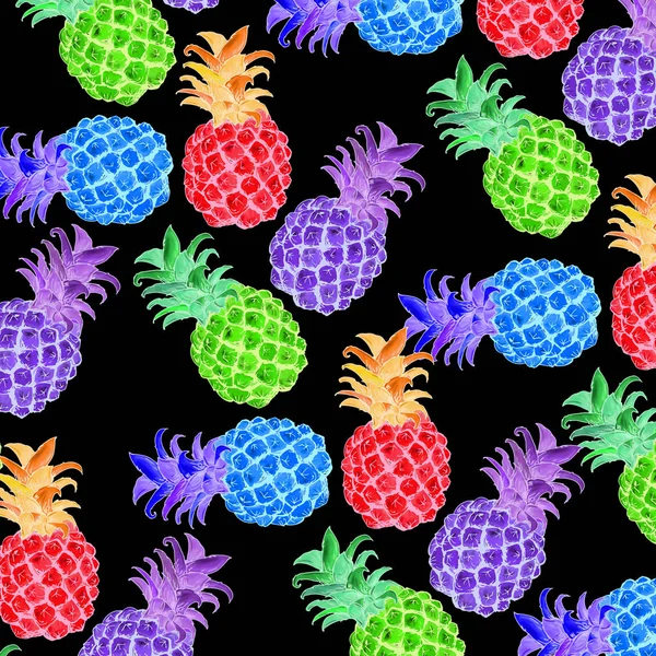 Ananas till svart och vitt sträck söt frukt i Sydamerika massan av gul färg, täckt med en brun svål frukt, tropical, tarmkanalen, screentryck — Stockfoto