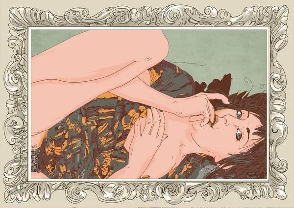 Retrato de uma mulher com moldura, erótico, auto-retrato — Fotografia de Stock