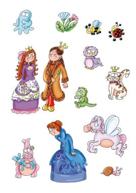 Adesivi di elfi re gina, Principe, Principessa cavallo alato e animali fatati