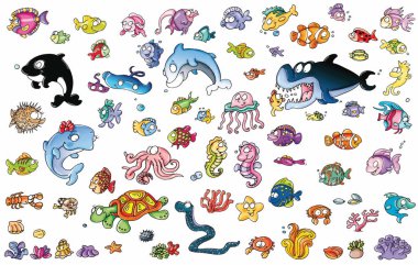 Adesivi con scenografia il mare e il fondale marino, con tutti i suoi pesci, molluschi.