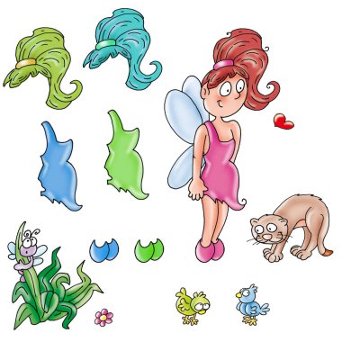 Adesivi di elfi il Principessa, animali fatati, gatto con corona e cambio vestiti