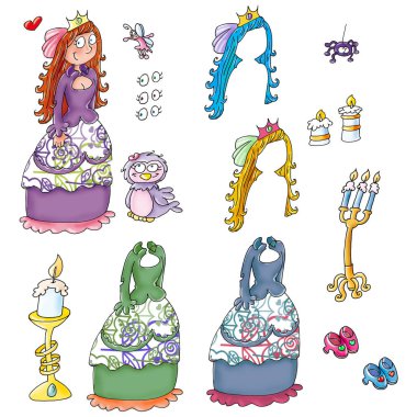  Elfa il Principessa, animali fatati, gufo, con corona e cambio vestiti e capelli, parrucche.