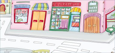 la Caramella negozio d Caramelle e dolci, case e strada.