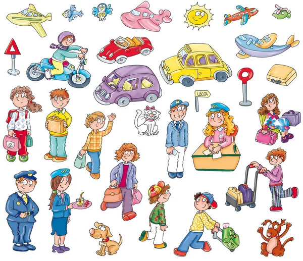  Adesivi con aerei macchine, persone che partono, valige.