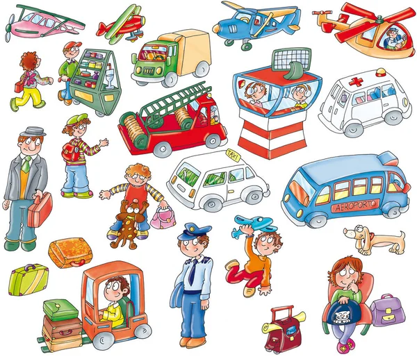  Adesivi scontornati di bambini animali in partenza, persone auto e aerei.