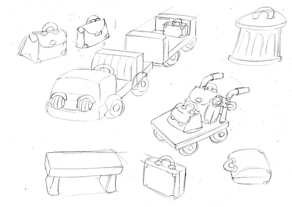 DRAWINGS INVENTED BY 'ME', mascot study of the cartoon motion humorist, children animal objects, — Stock Photo, Image
