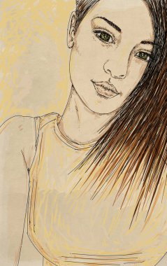 gülümseyen genç esmer kız portresi.