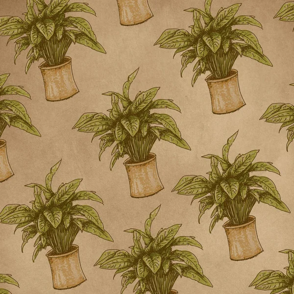 Plantes vertes dans le vase conçu pour tissu vintage — Photo