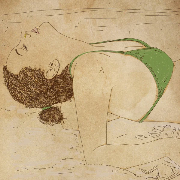 Porträt eines jungen Mädchens am Meer, in grünem Kostüm mit Haaren im Haar — Stockfoto