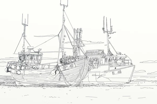 两艘老渔船停靠在码头 — 图库照片