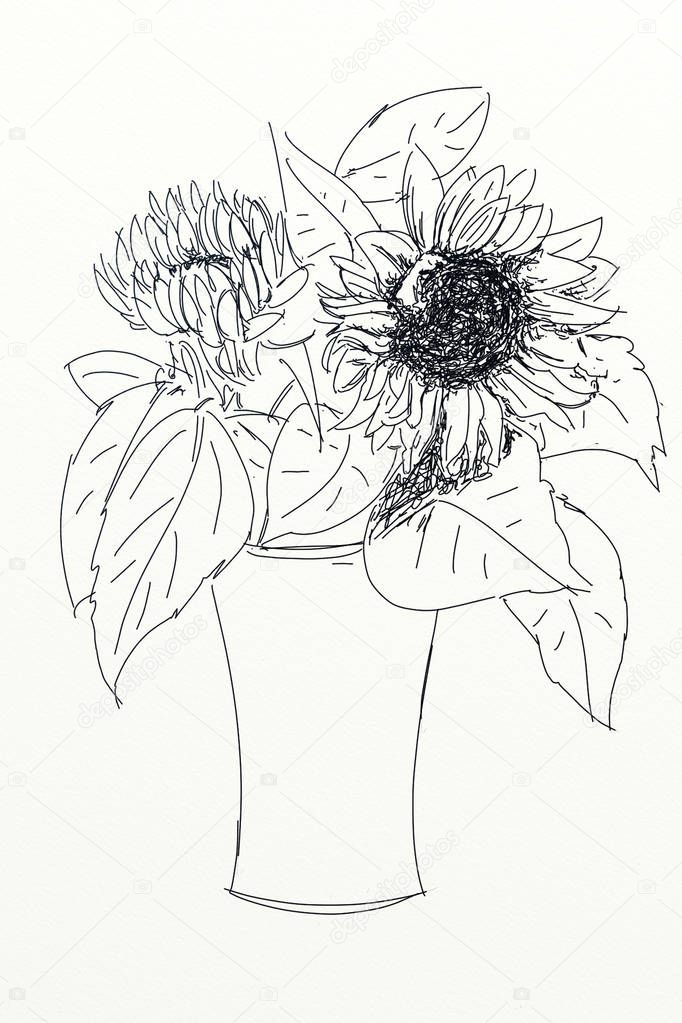 a vase with flowers, sunflowers