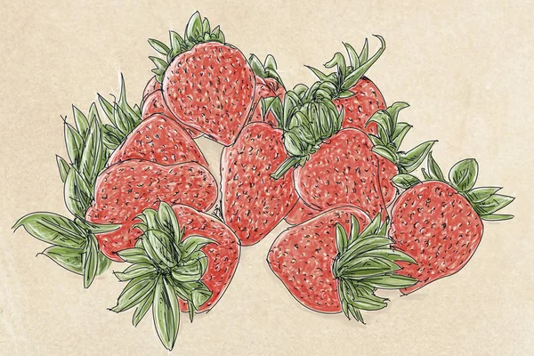 Gruppe Erdbeeren Mit Früchten — Stockfoto