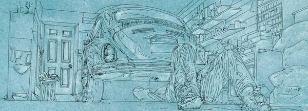 년대의 빈티지 일러스트 배너에 자동차 — 스톡 사진