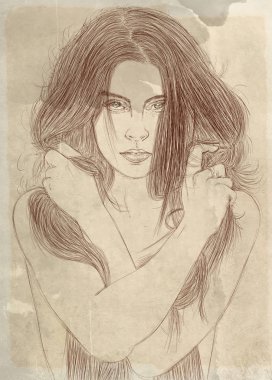 kalın saçını tutan yeşil gözlü kız