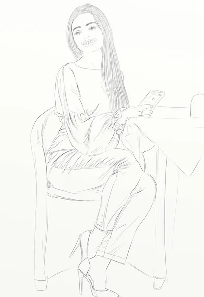 Mannequin Assis Une Table Avec Iphone Main — Photo
