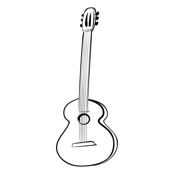 Chitarra acustica vettoriale icona in bianco e nero — Vettoriale Stock