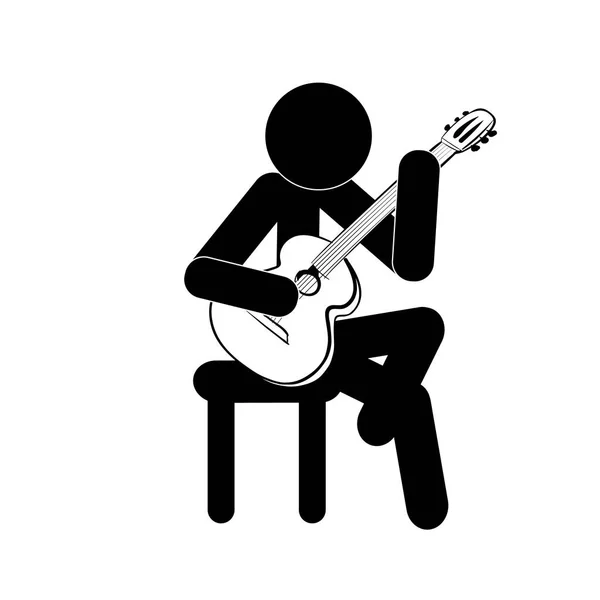 Stick figure mężczyzna gitara klasyczna wektor zabawa — Wektor stockowy
