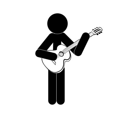 Sopa şekil adam standları ve klasik gitar çalar