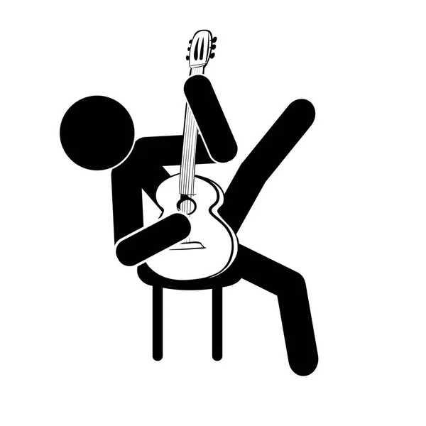 Stick figure man sits and plays the classical guitar — Stock Vector