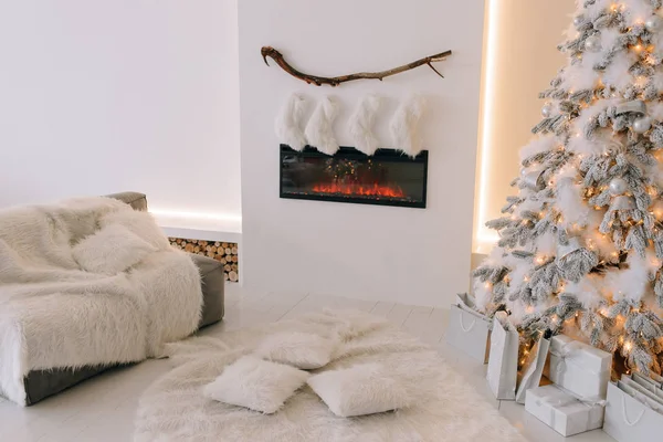 Interior Blanco Navidad Escandinava —  Fotos de Stock