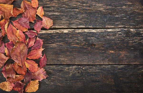 Antika ahşap masa - metin alanı sağdaki sonbahar yaprakları