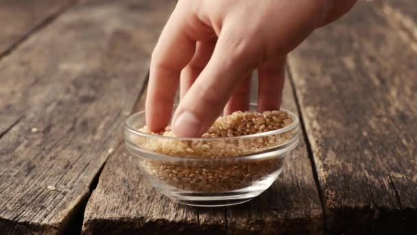 La mano toma arroz — Vídeo de stock
