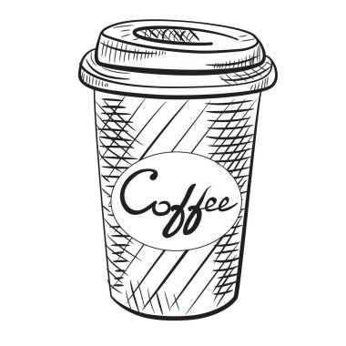vektör çizilmiş fincan kahve ver. Kafe ve Restoran menü tasarımı için elle çizilmiş öğeleri. Kroki