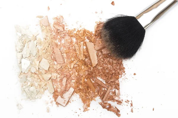 Crushed Cosmetic Powder Powder Brush White Background — Stock Photo, Image