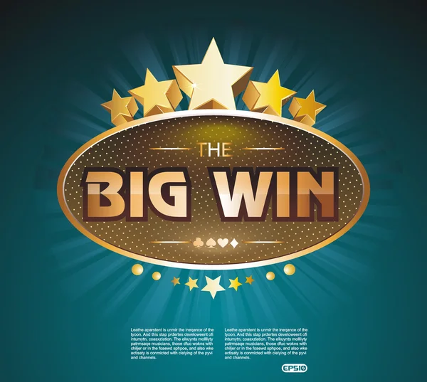 Big Win sinal de ouro para casino online, poker, roleta, slot machi —  Vetores de Stock