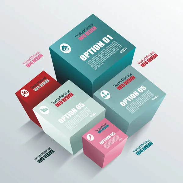Cubes de couleur avec numéro et icône d'affaires, Information textuelle . — Image vectorielle