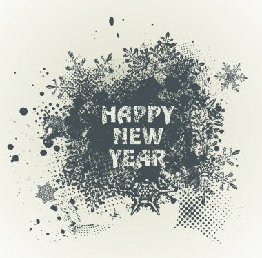 Şablon grunge mutlu yeni yıl 2017 ile kar taneleri tasarım ve 