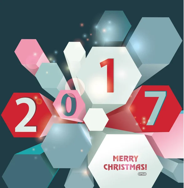 Diseño de Año Nuevo, 2017 en hexágonos 3d . — Archivo Imágenes Vectoriales