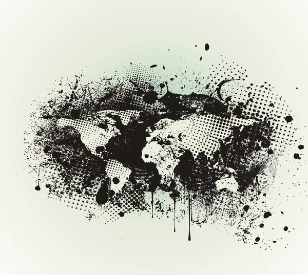 Grunge Political Mappa del mondo con inchiostro Blots Pennello Texture — Vettoriale Stock