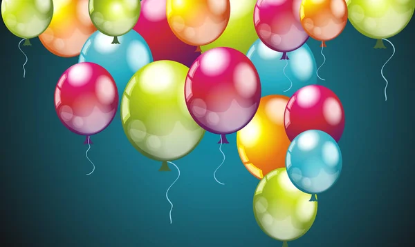 Balões de aniversário coloridos realistas voando para festa e celebridades — Vetor de Stock